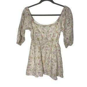 Fairycore Puff Sleeve Floral Embroidered Peasant Cottagecore Milkmaid Victorian